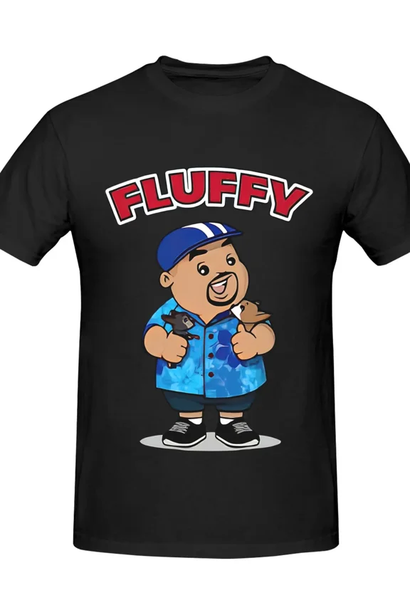 100% cotton tshirts men tee Men'S Fluffy Graphic T-Shirt - Fun & Unique Design with Cool Guy & Pets, 100% Cotton, Casual Loose Fit, Crew Neck, All-Season