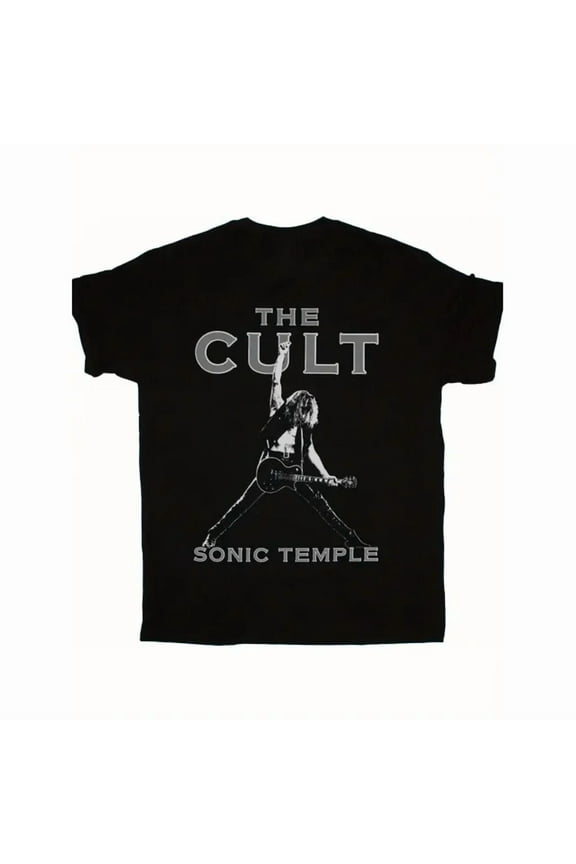 100% cotton tshirts men tee Men's The Cult Band Sonic Temple Graphic T-Shirt - Slim Fit Bohemian Style Rock Tee with Bold Guitarist Print, Black & White Design, All-Season Comfort