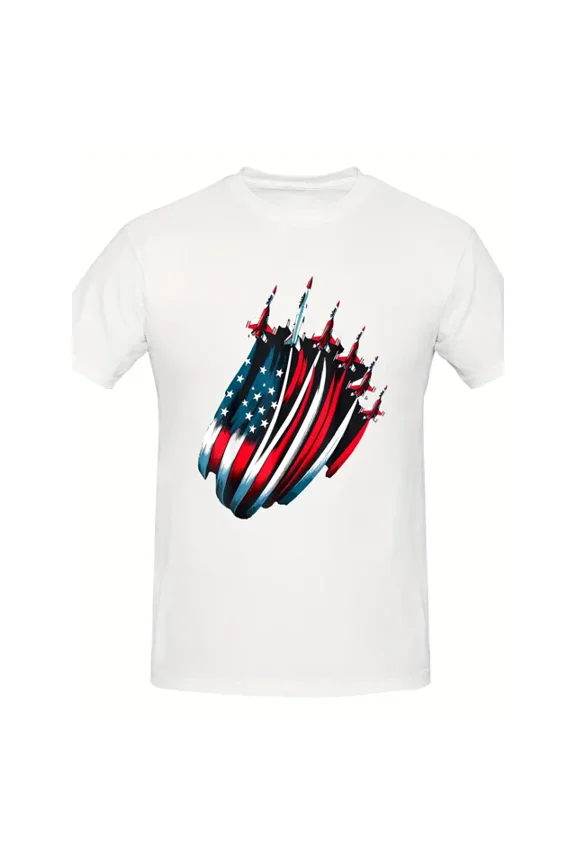 100% cotton tshirts men tee Men's Patriotic USA Flag Fighter Jets 4th of July T-Shirt - 100% Cotton Relaxed Fit Casual Tee with Stars & Stripes Design, Machine Washable