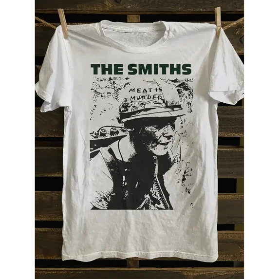 100% cotton tshirts men tee Men's Vintage Punk Rock Graphic T-Shirt - "THE SMITHS MEAT IS MURDER" Design, Soft 100% Cotton