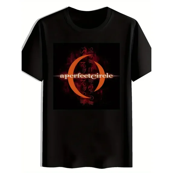 100% cotton tshirts men tee Men's Vintage Rock Band Graphic T-Shirt - Black Short Sleeve Round Neck Tee with Red & Orange Music Lettering