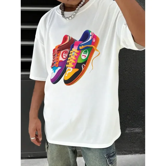 100% cotton tshirts men tee Mens Clothes, T Shirts for Men, Street Wear Style Design with Colorful Sneaker Print, 100% Pure Cotton