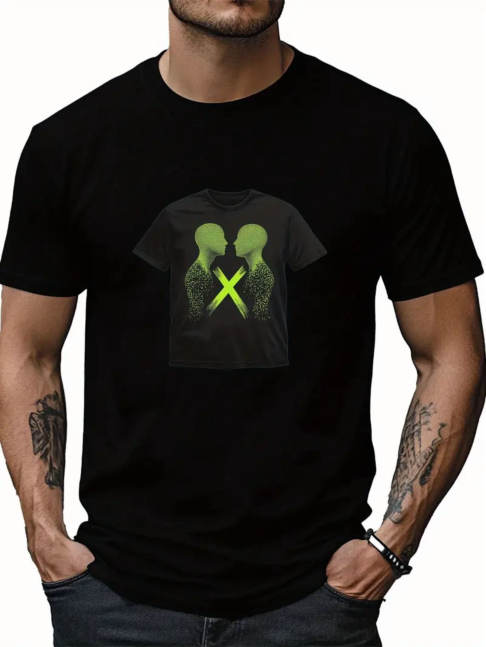 100% cotton tshirts men tee Mirror Dialogue Fluorescent Portrait Print