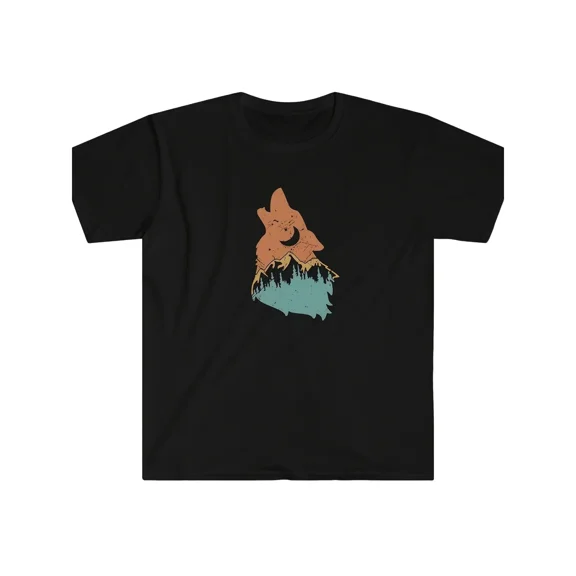 100% cotton tshirts men tee Mountain Wolf Camping Printed T-Shirt - Perfect For Outdoor Activities, Daily Wear