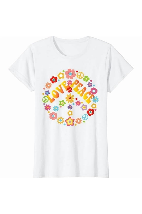 100% cotton tshirts men tee PEACE SIGN LOVE T Shirt 60s 70s Tie Dye Hippie Costume Shirt T-Shirt for Women
