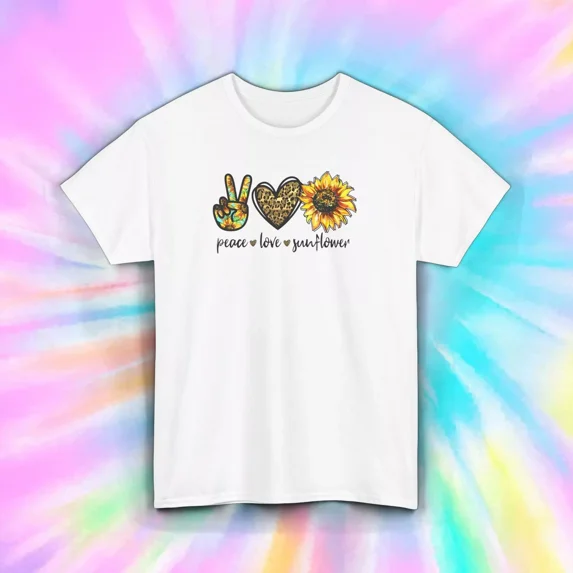 100% cotton tshirts men tee Peace Love Sunflower Shirt Leopard Print ...
