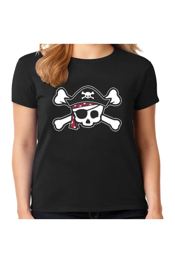 100% cotton tshirts men tee Pirate T-shirt Womens Ladies Tee Shirt Skull Crossbones Jolly Roger Flag