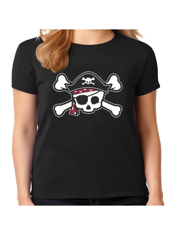 100% cotton tshirts men tee Pirate T-shirt Womens Ladies Tee Shirt Skull Crossbones Jolly Roger Flag