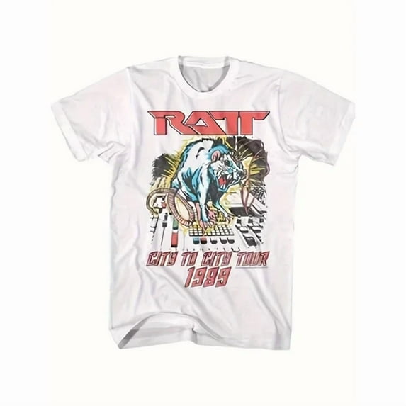 100% cotton tshirts men tee RATT Band Official Vintage Heavy Metal Tee - 1989 Tour Graphic Shirt with Snake - White T-Shirt for Men - Hard Rock Merchandise