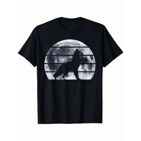 100% cotton tshirts men tee Retro Howling Wolf & Full Moon Graphic T-Shirt for Men & Women - 100% Cotton Regular Fit Casual Tee, All-Season Comfort