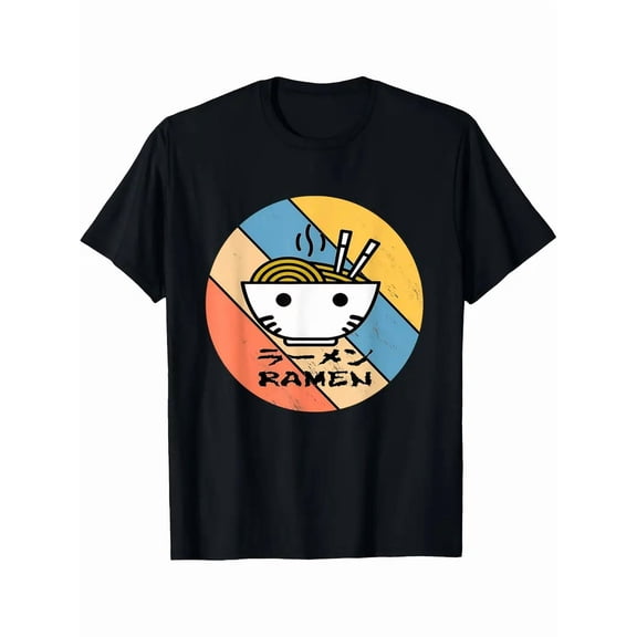 100% cotton tshirts men tee Retro Ramen Graphic T-Shirt - Vintage Japanese Foodie Tee with Chopsticks Design - Black Shirt