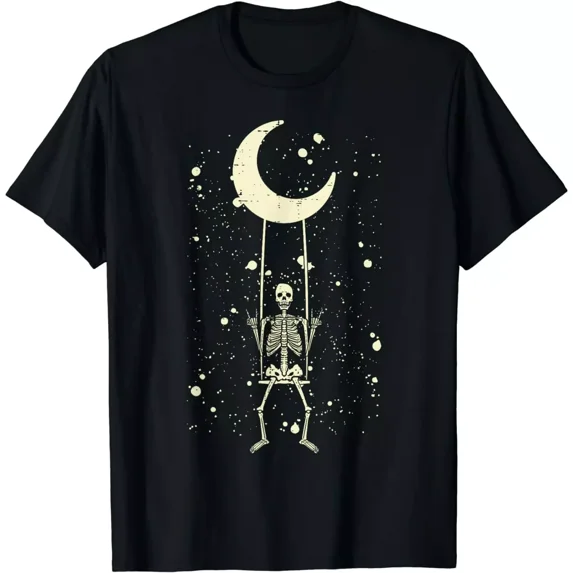 100% cotton tshirts men tee Rocker Skeleton Moon Rock Band Unisex T-shirt