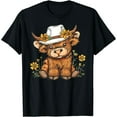 thumbnail image 1 of 100% cotton tshirts men tee Scottish Cute Highland Cow Cattle Hairy Cow Flowers Women T-Shirt, 1 of 4