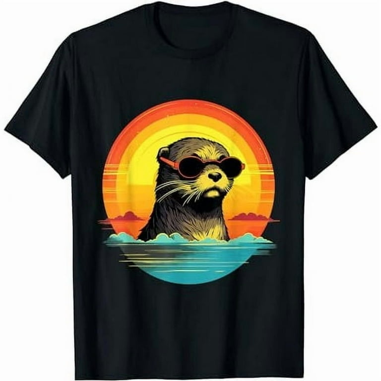 100% cotton tshirts men tee Sea Otter Animal Sunset Retro Vintage
