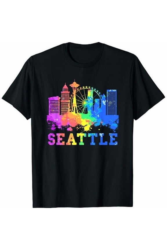 100% cotton tshirts men tee Seattle Washington Skyline Watercolor Souvenir Seattle T-Shirt