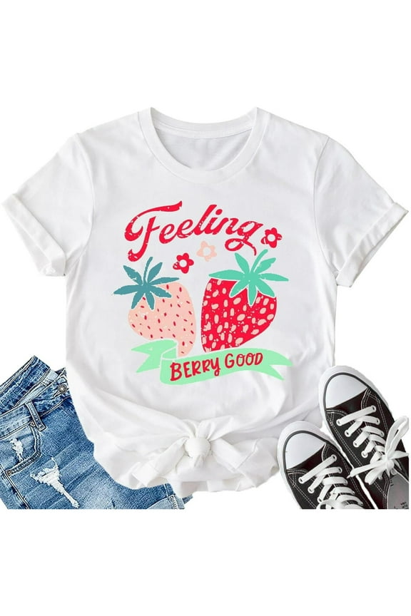 100% cotton tshirts men tee Strawberry Shirt Womens Cute Fruit T-Shirt Girls Fruit Lover Shirt Feeling Berry Good Graphic Tees