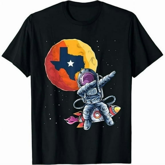 100% cotton tshirts men tee Texas 1965 Houston City Space Dabbing Astronaut T-Shirt