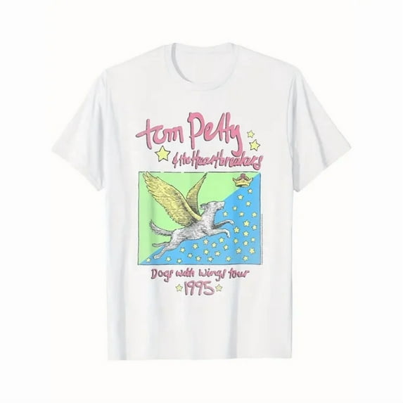 100% cotton tshirts men tee Tom Petty "Dogs with Wings" Tour 1995 T-Shirt - Men's Casual Cotton Tee, Short Sleeve, Round Neck