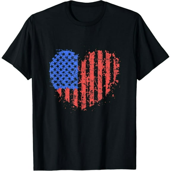 100% cotton tshirts men tee US American Flag Hearts Shirt For 4th Of July Funny Creative Graphic Women T-Shirt