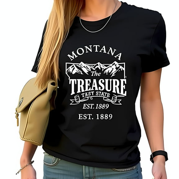 100% cotton tshirts men tee Vintage Montana The Treasure State Cotton Short Sleeve T-Shirt with Snow-Capped Mountains Design EST 1889 Casual Chic Style