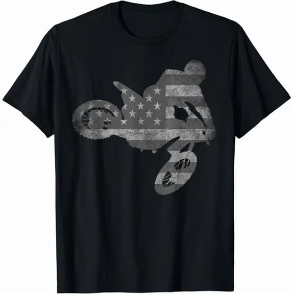 100% cotton tshirts men tee With Dirt Bike American Flag Motocross Enduro Design Preview Only