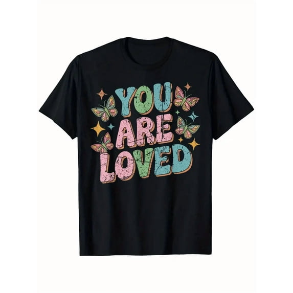 100% cotton tshirts men tee You Are Loved Butterfly Graphic T-Shirt for Men - 100% Cotton 180gsm Regular Fit Casual Tee