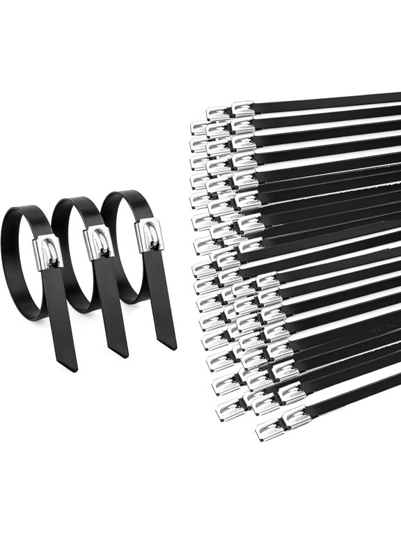 100 count 0.18X11.8Inch 304-Steel Self-Locking Zip-Ties for Auto Pipes Fences | High-strength 310-steel zip ties provide long-lasting secure fastening for outdoor-fence installations.