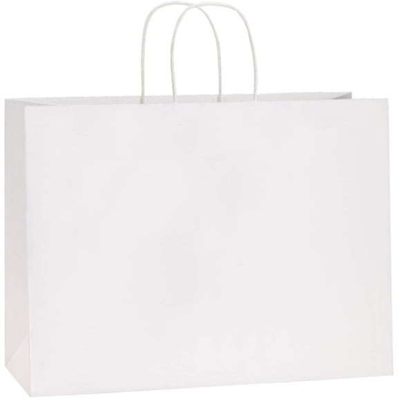 100 count 16x6x12 Inches  Paper Bags with Handles Bulk, Large Shopping Bags for Gifts, Grocery, Merchandise, Party Favor, Take-out, Recyclable White Paper Sacks