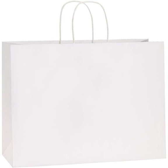 100 count 16x6x12   Paper Bags with Handles , Large Shopping Bags for Gifts, Grocery, Merchandise, Party Favor, Take-out,  White Paper Sacks