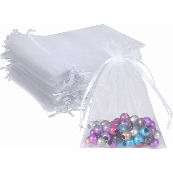 100 count 5X7 Inches White Organza Bags Christmas Drawstring Pouches Party Wedding Favor Bags Goodie bags(White 5x7)