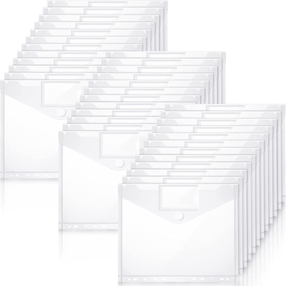 100 count Binder Pocket for 3 Ring Plastic Binder Folders 11 Holes Clear Poly Binder Envelope with Hook and Loop Closure for 2/3/4 Ring Document Pouch with Label Letter Size Office