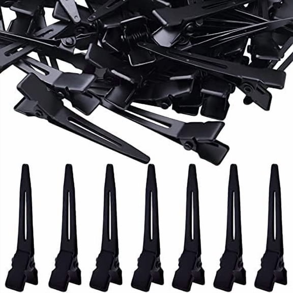 100 count Black Single Prong Clips Metal Hair Pins Styling Clips for Women Men Hair Extensions Salon Haircut, 4.5 cm x 0.8 cm