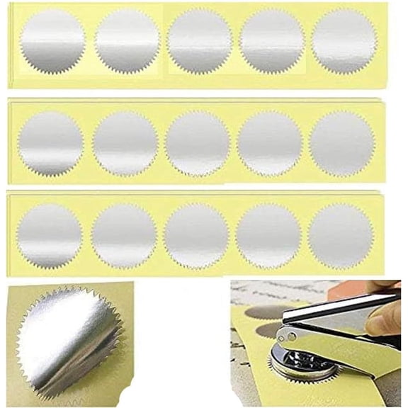 100 count  Blank Embosser Stickers 45mm Metallic Foil Embossing Certificate Sealing Labels with Serrated Edge Awards Legal Self-Adhesive Embossing Stickers Notary Seals Sticker