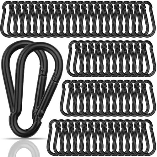 100 count Blcak M6 Spring Snap Hooks Carabiner, 2-3/8" Carabiner Clip, Heavy Duty Small Carabiner, 260LBS Holding Capacity Carbon Steel Snap Clip Hook for Swing Hammock Gym Outdoor Hiking Camping