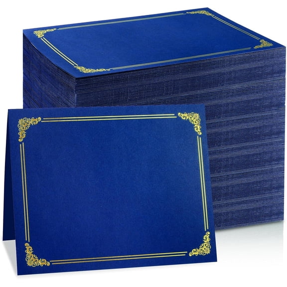 100 count Certificate Holders Diploma Covers Single Sided Foil Border Award Certificate Covers for Letter Size 8.5x11 Cardstock Document Papers Storage Organizer (Royal Blue)