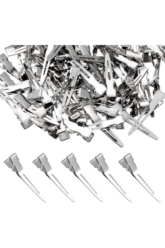 100 count Clips for Hair, Metal Duck Billed Clips 1.77 Inch Single Prong Clip Setting Section Hair Clip for Hairs Extensions
