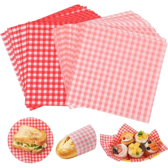 100 count Deli Paper Sheets 7x7", Checkered Sandwich Paper Wraps, Proof Basket Liners, Classic Checkered Sandwich Wrapping Paper for Party, Festival and Outdoors - +Red