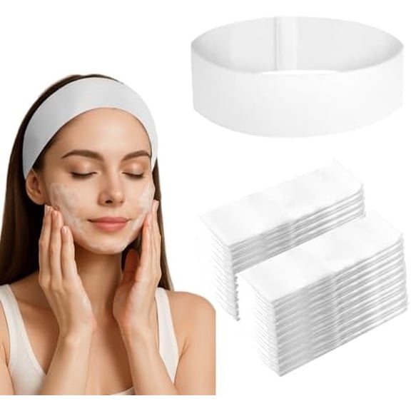 100 count Disposable Headband for Women, Soft & Stretchy Non-woven Fabric Hairband for , Washing , Esthetician Salon Supplies, Travel