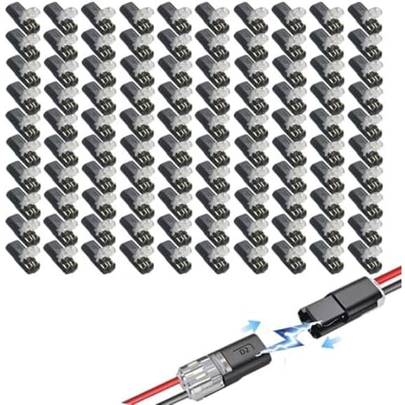 100 count Double Wire Plug in Connector with Locking Buckle, Low 2 Pin LED Light Wire Connectors, No Tool Quick-Clip Snap- Block for 18-22 AWG for DIY Strip Lights, Model, , Speaker