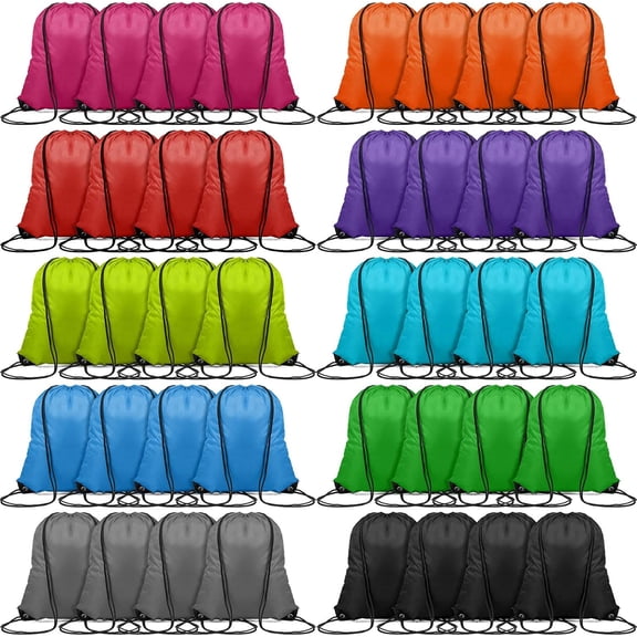 100 count Drawstring Bag Gym Portable String Sack Backpacks Polyester Blank Cinch Drawstring Bags for Travel DIY Storage Set, 10 Colors