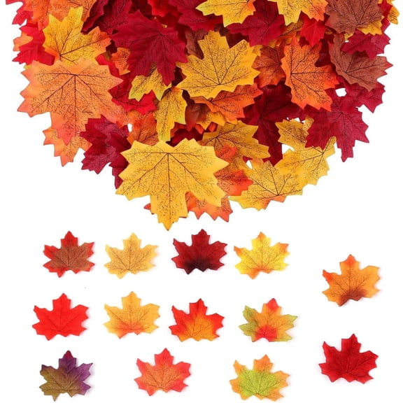 100 count Fall Leaves, 8cm/3.15inch Autumn Leaves, Fall Party Decorations Maple Leaf Cutouts Decor Artificial Plastic Craft Autumn Decoration for Thanksgiving Party Weddings(100)