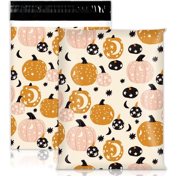 100 count Fall Poly Mailers 10 x 13 Inch Orange Pumpkin Packaging Bags Self Seal Mailing Envelope Bags for Autumn Thanksgiving Small Business Packing Moving