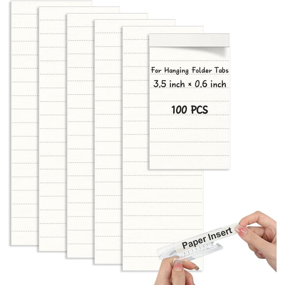 100 count File Folder Paper Inserts 3-1/2 Inch Blank File Tab Inserts Thick Cardstock for Folder (3.5x0.6 inch)(No Tab Included)
