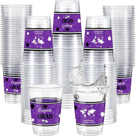 100 count Graduation Cups 12 oz Thick Plastic Class of 2026 Graduates Party Cups Clear Disposable Tableware for High College School Congrats Grad Party Supplies & Decorations