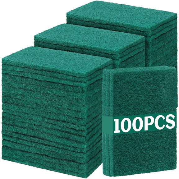 100 count Heavy Duty Scouring Pads Non Scratch Household Scrub Pads for Cleaning Pan Anti Scrubbing Pads for Dish Kitchen Metal Grills, 4.3 x 3 x 0.3 in (Green)