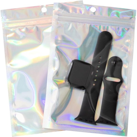 100 count Holographic Packaging Bags, 4.7x7 inch Resealable Foil Pouch Mylar Sample Bag for Small Business and Party