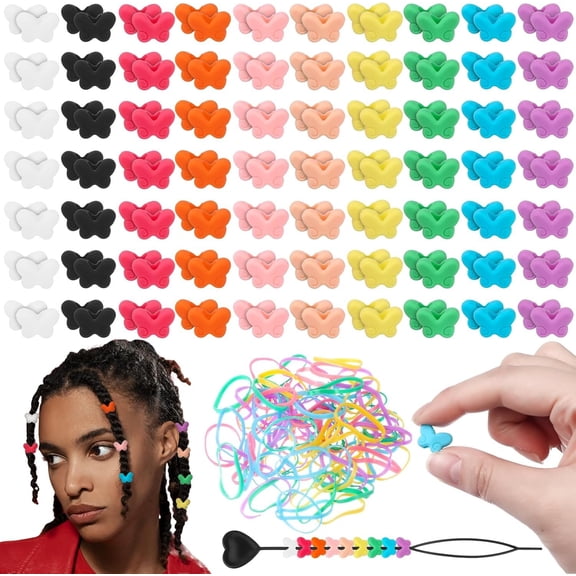 100 count Large Hair Beads,Butterfly Hair Beads Kit with 50 Hair Ties & Beading - Rubber Hair Beads Hair for Women (Braids, Ponytail, Party, Wedding)