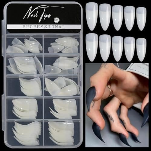 100 count Medium Stiletto Tips,10 Sizes Artificial Press Tips Halloween Style Stiletto False Claw Art for Salons ()