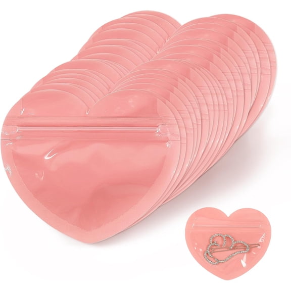 100 count Mini Bags for Small Business, 2x3 inch Heart-Shaped Bags Clear Mylar Ziplock Baggies Cute Packaging Supplies for Earring Sample