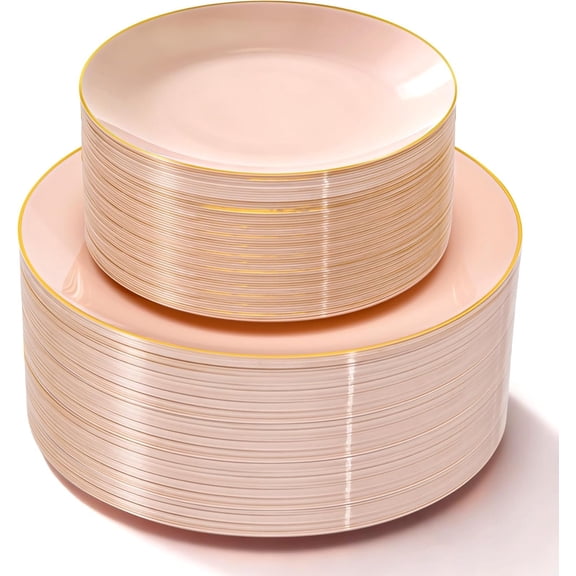 100 count  and  Plastic Plates, Disposable  Plastic Plate with  Rim, 50 count Dessert Plates 7" and 50 count Dinner Plates 10",  for Party Wedding and Daily Use